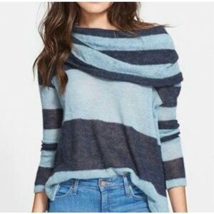 Free People Lulu Blue Stripe Rugby Fold Collar Alpaca Blend Sweater Women's XS